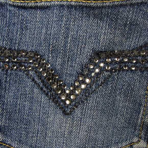 Motivi Women Jeans Size 4 Tapered Legs Low Rise Medium Wash Distress Rhinestones - Picture 7 of 8